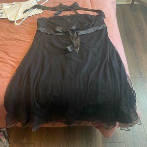 Black lace and satin cocktail dress